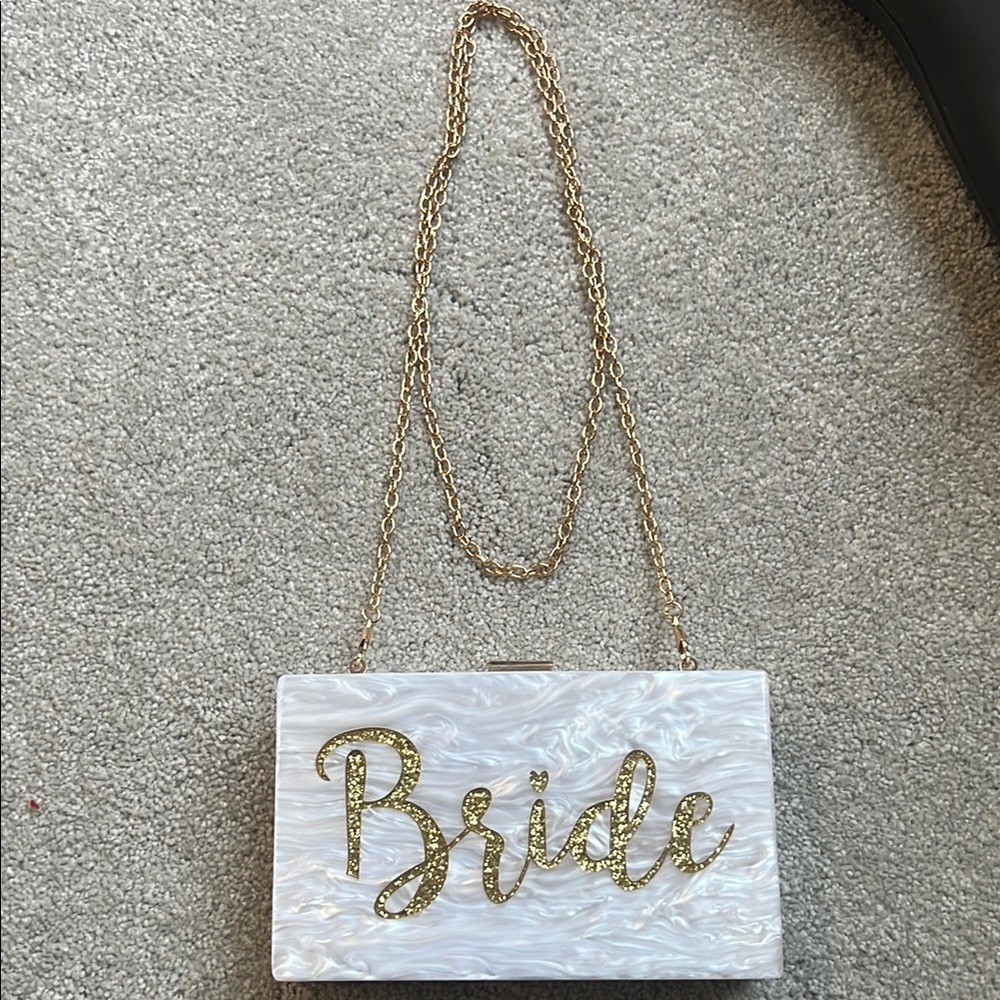 Elegant White Bridal Clutch with Gold Accents